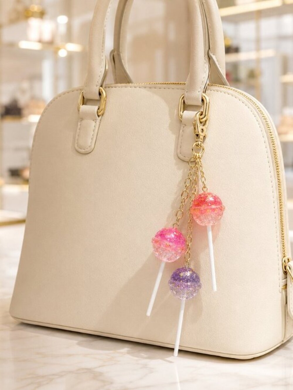 Glitter Lollipop Bag Charm Keychain Pink Purple Candy Purse Charm NWT